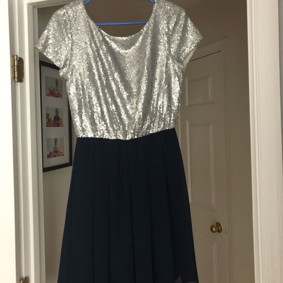 buttons Dresses & Skirts - Silver Sequin top navy bottom dress